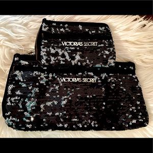 Victoria Secret’s Double Bag Set Black Sequin with Silver Hardware